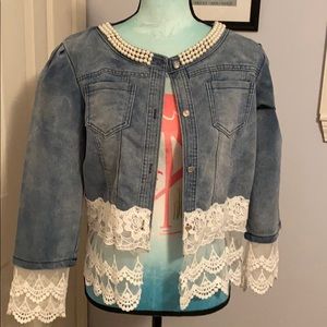 Wutongyu denim and lace embellished jacket